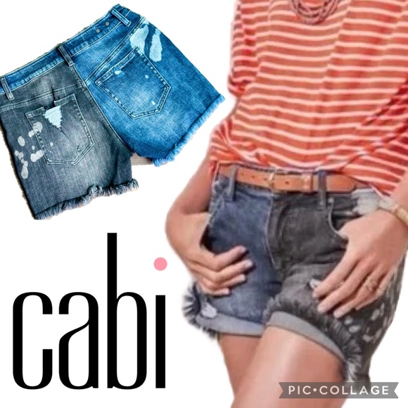 CAbi Park Colorblock Denim Shorts Distressed Frayed Hems Stretch Size 2 - Picture 15 of 15